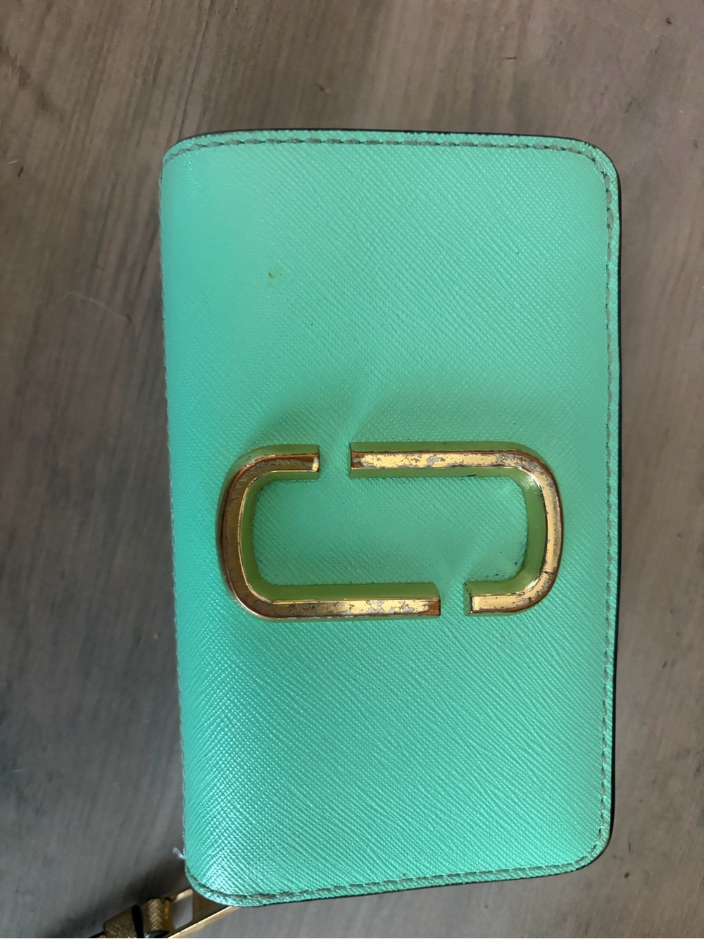 Marc Jacobs Mint Green Compact Wallet with Gold Hardware
